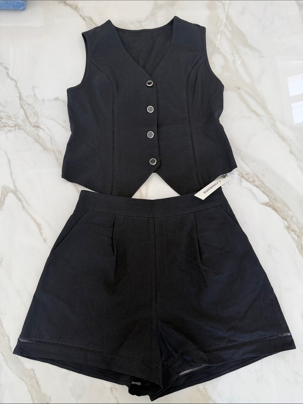 Commense Black High-Waist Tailored Shorts with Matching Vest